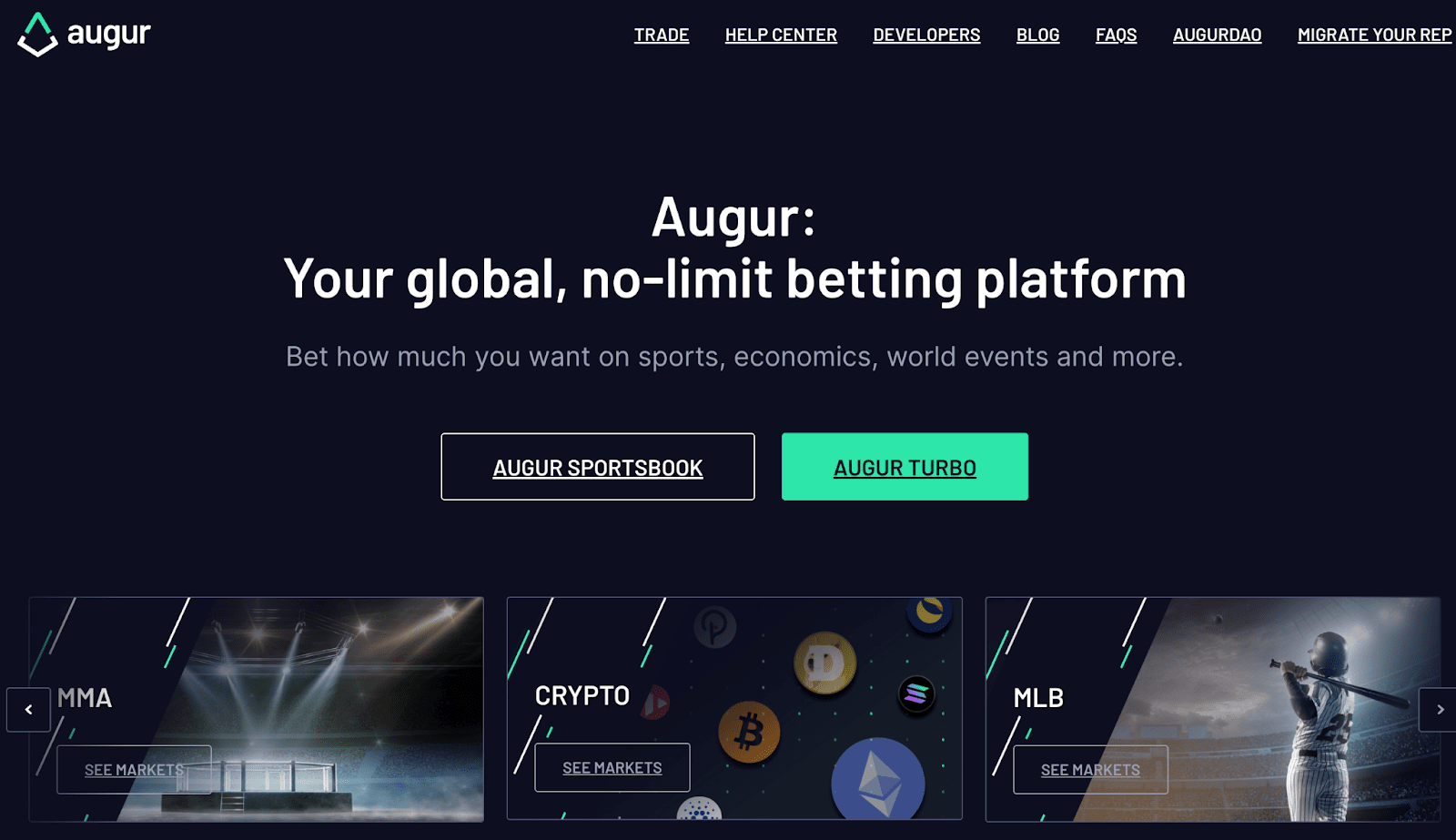 Augur is a decentralized betting market. Source: augur.net