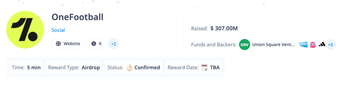Информация о проекте OneFootball. Источник: cryptorank.io 