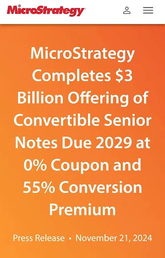 Latest fundraising round for Bitcoin purchases completed by MicroStrategy. Source: Official MicroStrategy Website.