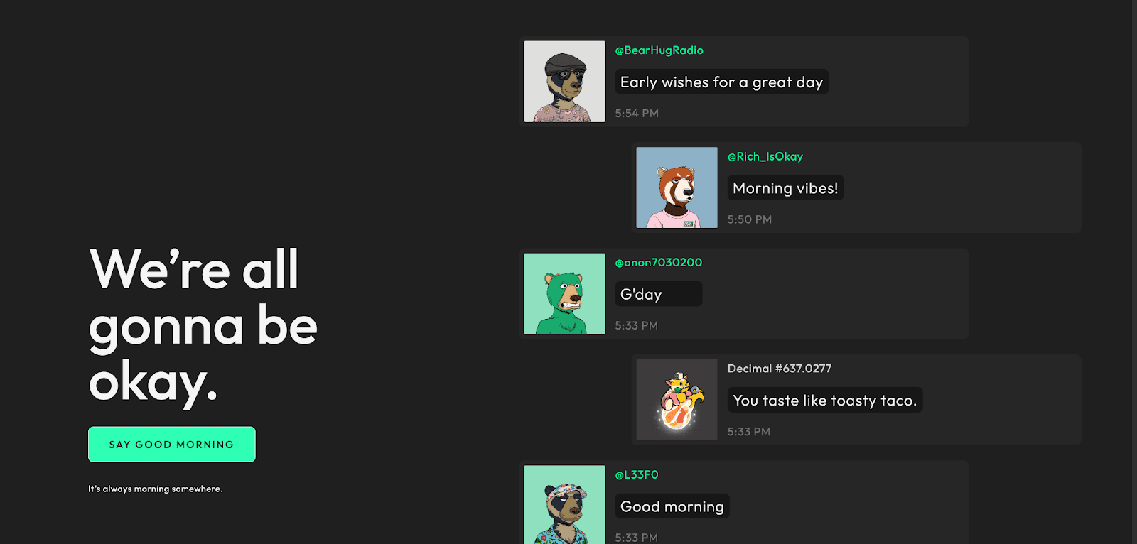 Token holders of Okay Bears share positivity. Source: okaybears