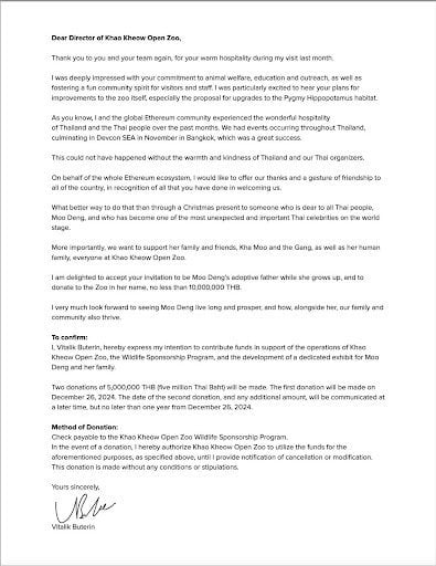 Vitalik Buterin’s Letter. Source: Х