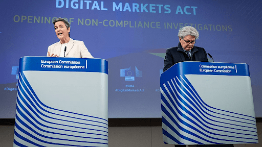 Margrethe Vestager and Thierry Breton at a press briefing. Source: euronews.com