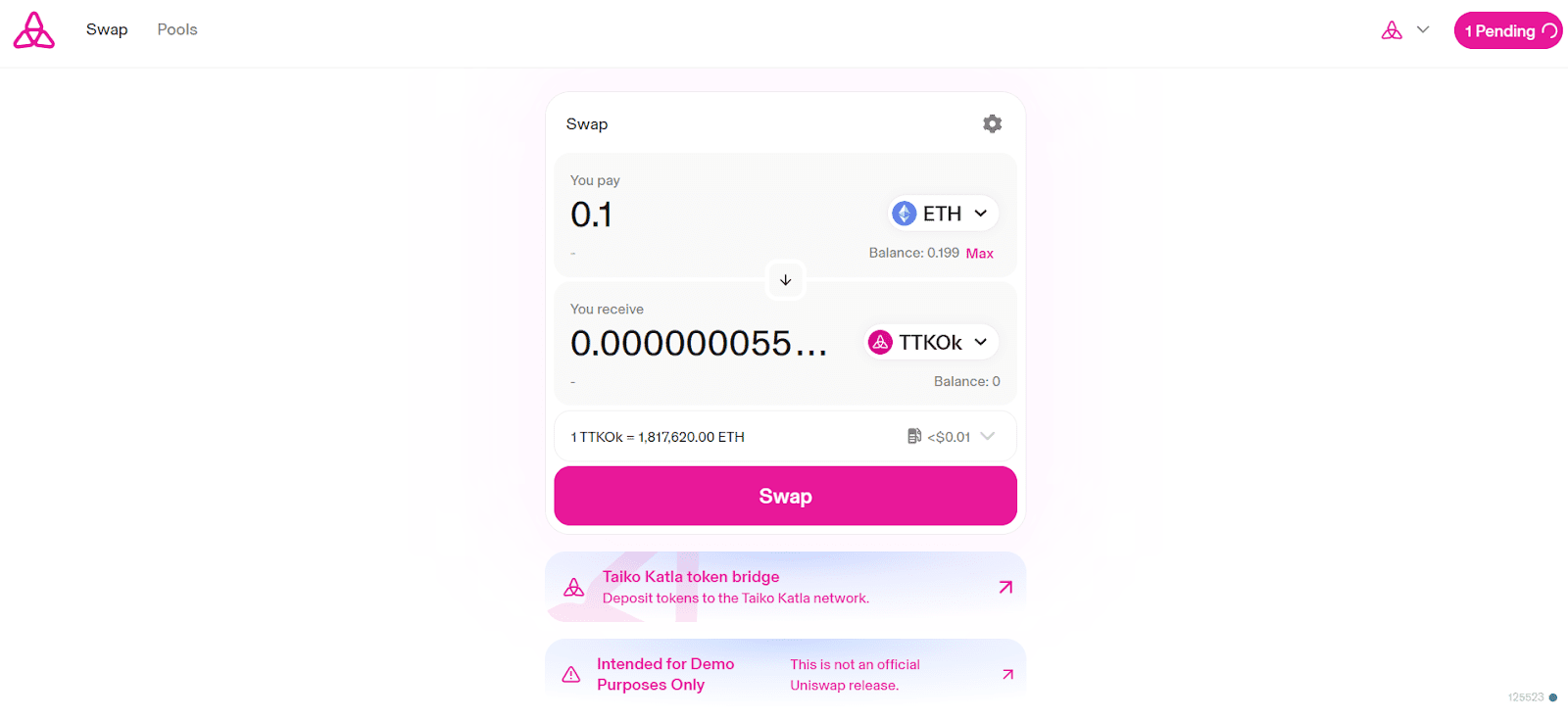 Taiko test application homepage. Source: swap.katla.taiko.xyz