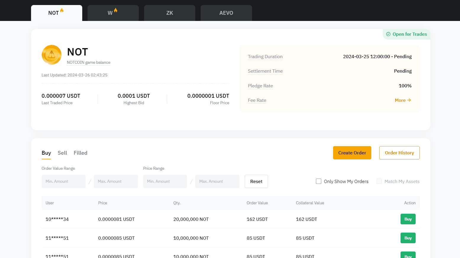 Notcoin on Pre-Market Trading. Source: Bybit.com