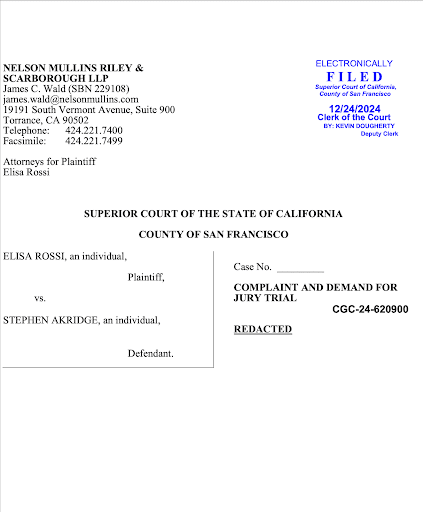 Rossi’s Legal Complaint Against Eckridge. Source: law.com