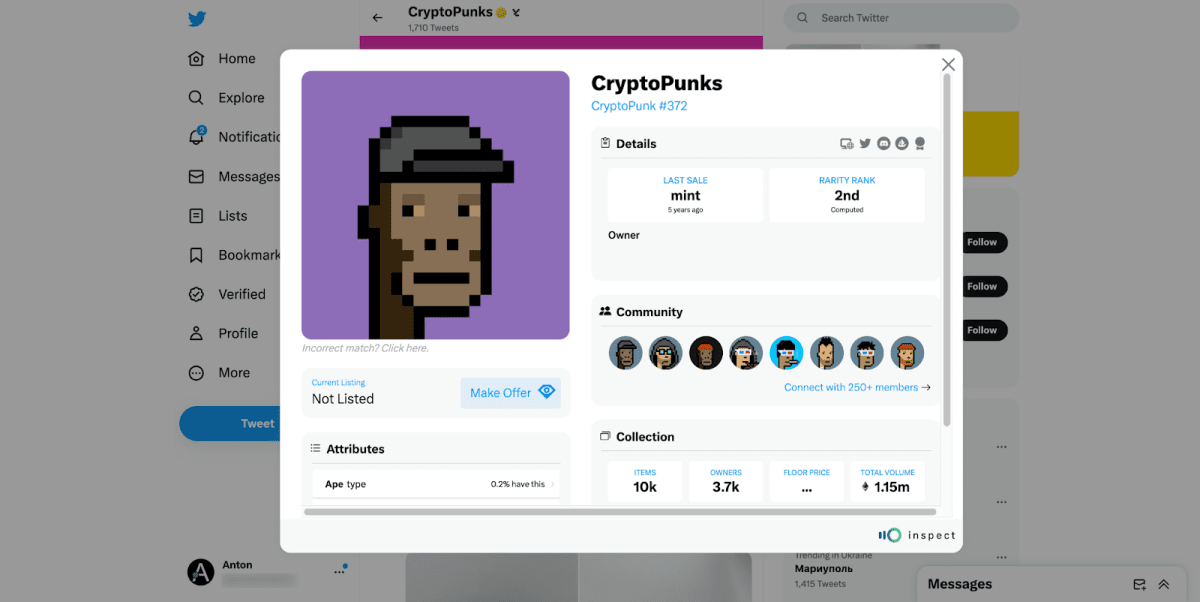 Information in the NFT Inspect extension. Source: The official NFT Inspect website