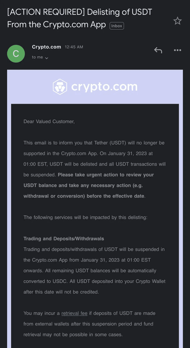 Письмо Crypto.com, предоставленное пользователем Reddit.