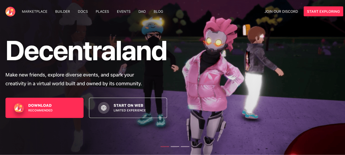 Головна сторінка Decentraland. Джерело: сайт Decentraland