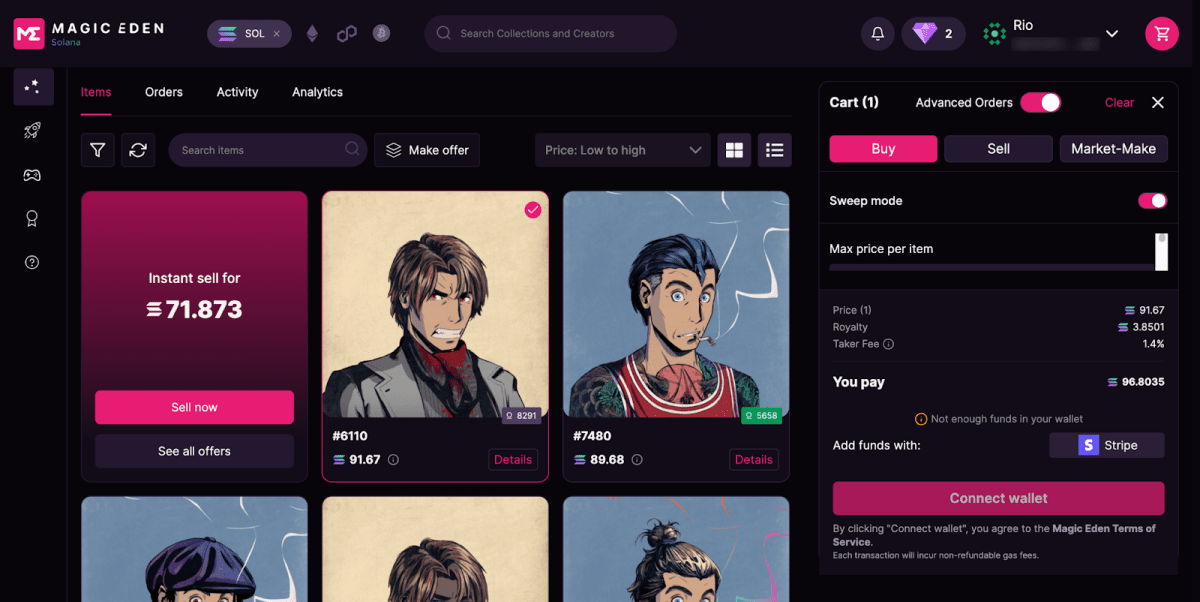 Trading Interface. Source: Magic Eden