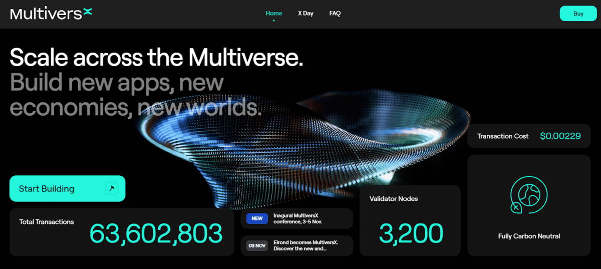Главная страница сайта MultiversX