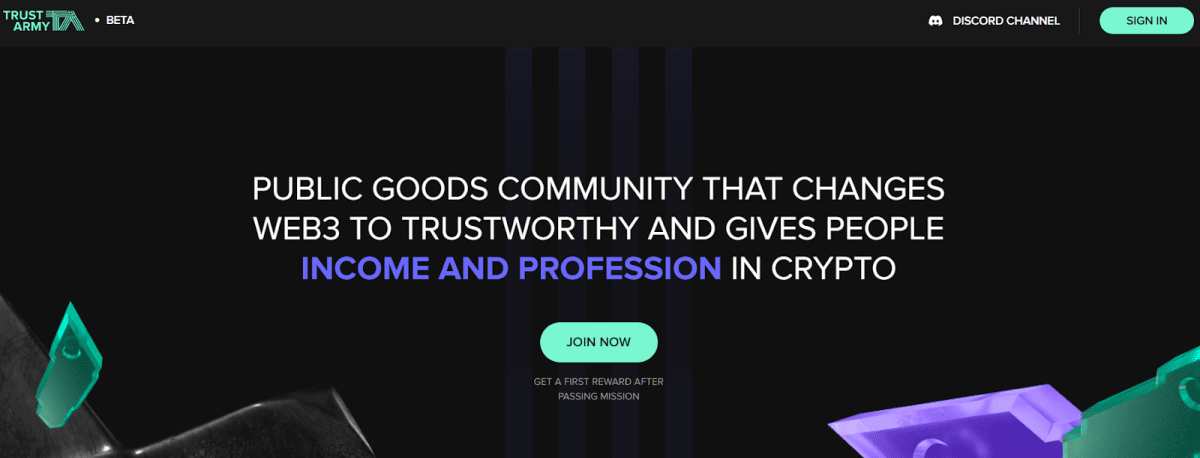 The Trust Army website homepage