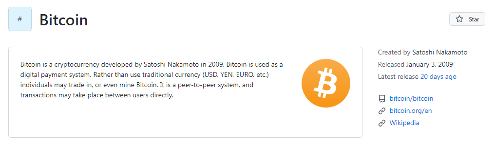 Раздел проекта «Bitcoin» на GitHub, где находится все open-source ПО криптовалюты