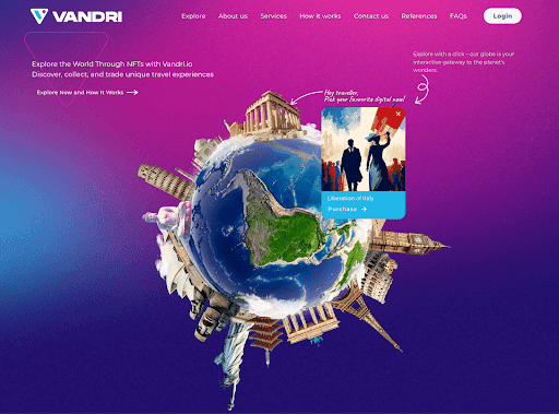 Vandri предлагает NFT для десятков туристических направлений. Источник: vandri.io