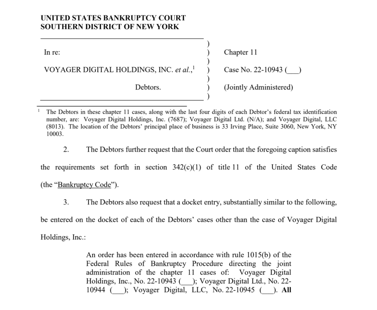 Source: Voyager Digital Bankruptcy Filing Court Document