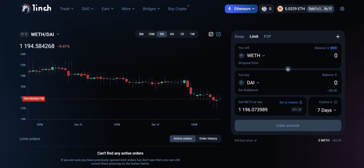 Возможность размещения лимитного ордера на 1inch