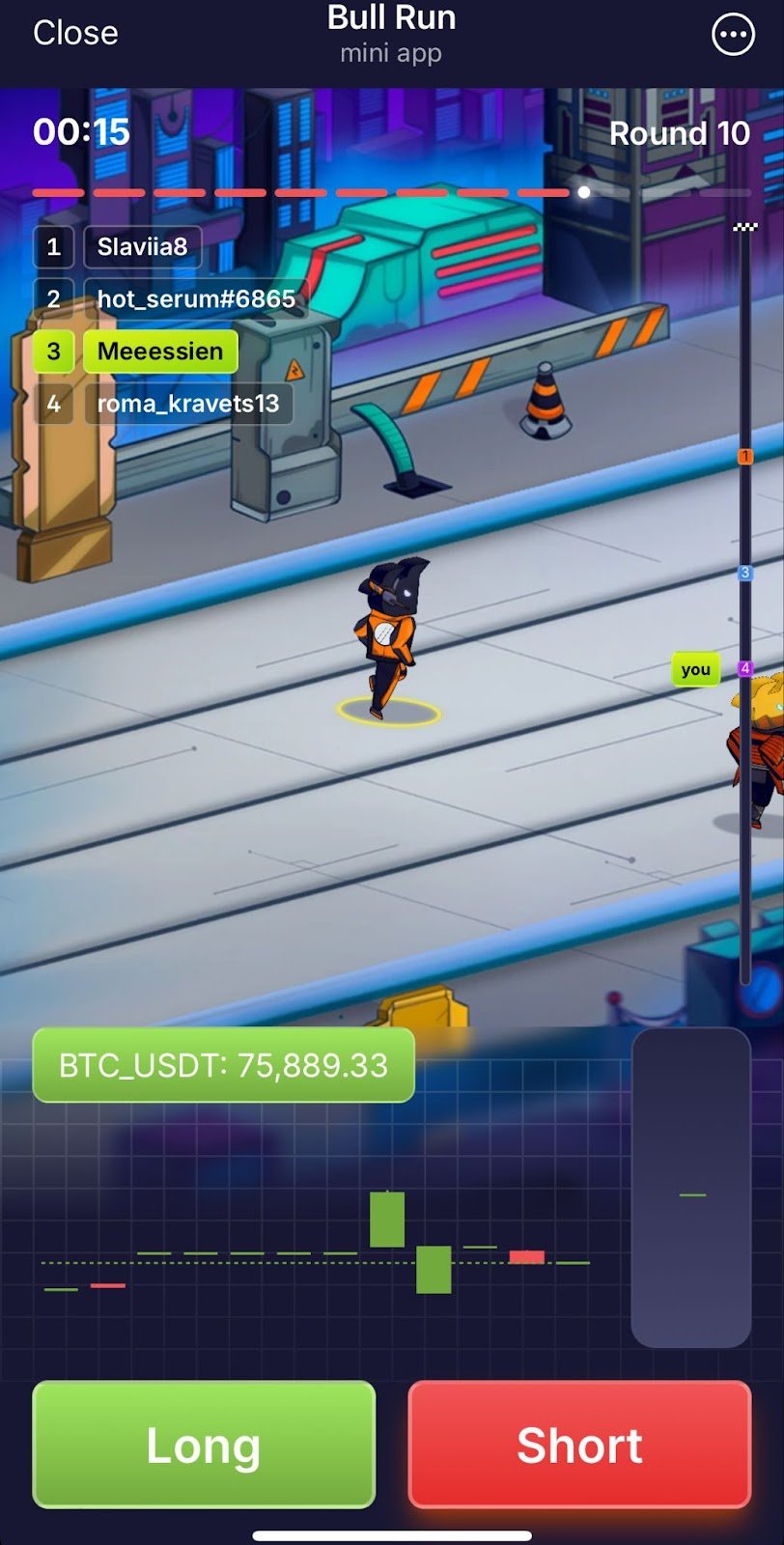 Bull Run Game Interface. Source: Bull Run mini app 