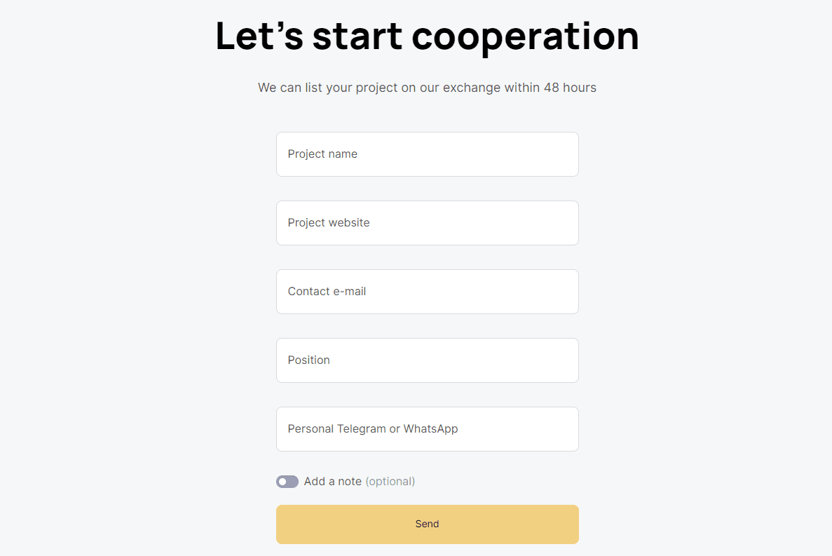 А request to list a token on an exchange (WhiteBIT)
